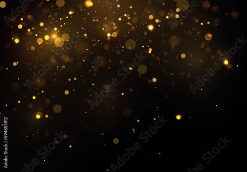 Sparks and golden stars shine with special light on a black background. Christmas concept bokeh. Abstract vector golden sparkles. Sparkling magical dust particles.