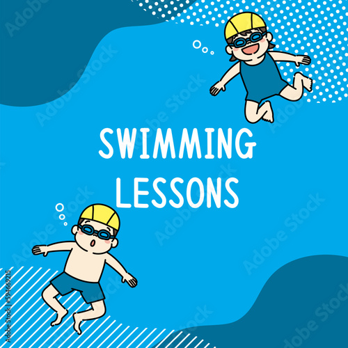 水泳 スイミングスクール 子ども イラスト バナー 正方形