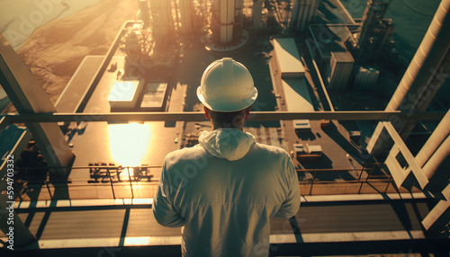 Electrical atomic station, Engineer man checks reactor systems nuclear power plant. Generation AI