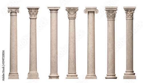 Set of vintage classic marble columns pillars