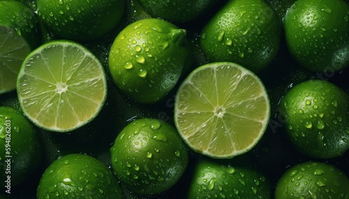 Top view of of a ripe lemon with waterdrops on a seamless background, lime, limon ai, ai generative, illustration