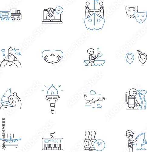 Ball games line icons collection. Football, Basketball, Soccer, Volleyball, Tennis, Rugby, Cricket vector and linear illustration. Golf,Baseball,Dodgeball outline signs set