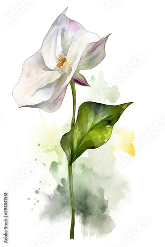 Trillium flower in springtime on white background. Clipart style trillium flower. Flowers fresh flowers. 3D realistic illustration. Creative AI