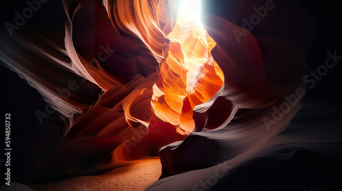 Beautiful antelope canyon. Sandstone canyon with smooth lines. Sand scoured rocks in lower antelope canyon. 3D realistic illustration. Creative AI