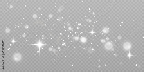 Glowing light effect with lots of glitter particles and stars. For Christmas and New Year design. Vector star cloud with dust.