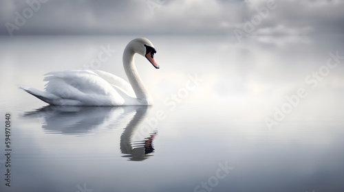 A graceful swan gliding across a calm lake generative AI