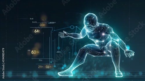 AI powered sports analytics concept with computer vision tracking players in action, showcasing real time performance analysis, and machine learning for enhanced coaching. Generative AI