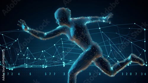 AI powered sports analytics concept with computer vision tracking players in action, showcasing real time performance analysis, and machine learning for enhanced coaching. Generative AI