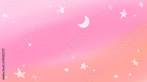 ピンク色の星空と三日月 グラデーション 3412×1904.