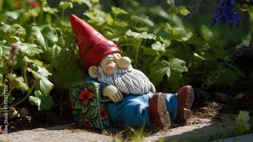 Garden Gnome Sunbathing and Relaxing