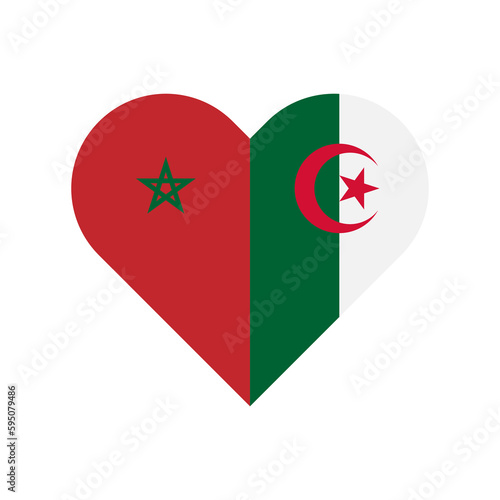 unity concept. heart shape icon of morocco and algeria flags. vector illustration isolated on white background