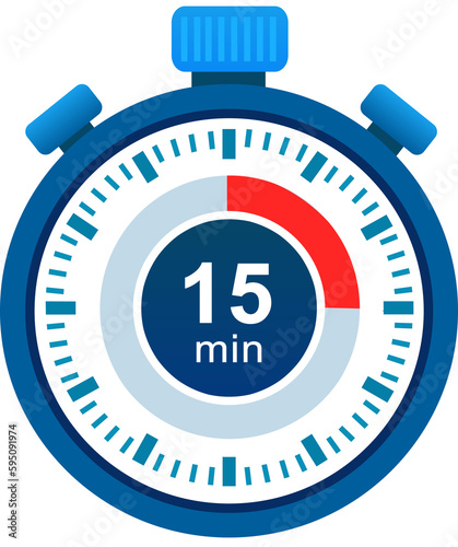  Icona del cronometro di 15 minuti. Icona cronometro in stile piatto, timer su sfondo a colori. Illustrazione