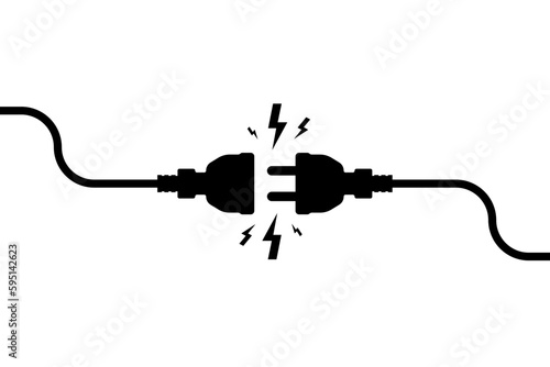 Electrical Socket with Plug. The concept of connection and disconnection. Connection concept. Electrical plug and socket disconnected. Wire, cable power outage. Vector illustration.