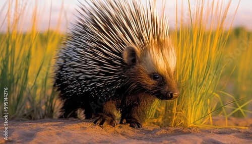 A porcupine in a grassland ai, ai generative, illustration