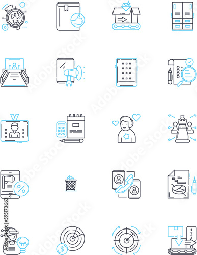 Decision-making body linear icons set. Board, Committee, Council, Panel, Assembly, Tribunal, Caucus line vector and concept signs. Commission,Panel,Governing outline illustrations