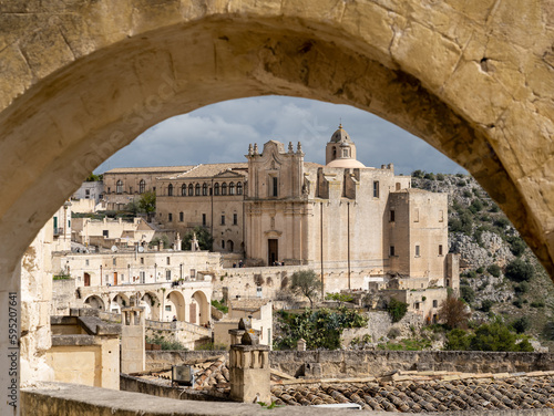 Matera, Italy. Amazing view of the Sassi of Matera. Landscape of the historical part of the town. An Unesco World Heritage Site. Touristic destination