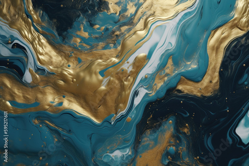 Błękit morski i złoto - tapeta, tekstura - Sea blue and gold - wallpaper, texture - AI Generated