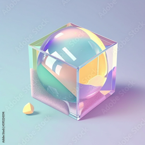 Szklana kostka z kroplą żelu - medycyna, koncept - Glass cube with a drop of gel - medicine, concept - AI Generated
