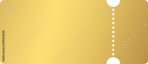 Gold coupon ticket, blank template for text, pricing, png with transparent background