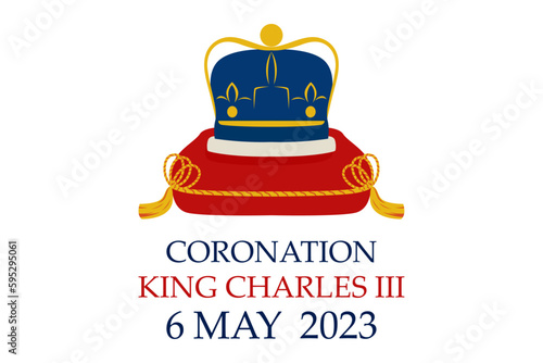 Illustration for the coronation day of the King of England, silhouette of the crown on a decorative soft pillow , vector