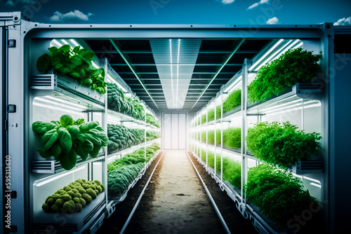 Culture de légumes dans le futur, serre futuriste, biotechnologie, alimentation de la population - Générative IA
