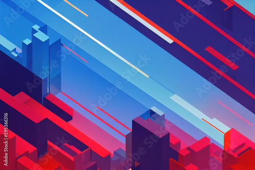 Ravishing isometric architectural design, labyrinth of red and blue geometric blocks in seamless intricate pattern like maze. Geometry and abstract art in modern dynamic background by Generative AI.