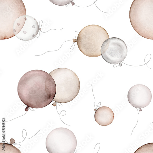 Seamless Pattern with Air Balloons. Watercolor seamless background for Kids. Cute Print for childish textile design or wallpaper. Pastel Color Happy Balloons. Pastel Color Happy Balloons.