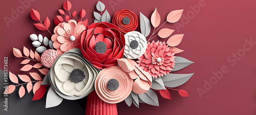 Paper flowers. Composition of flowers. Wallpaper. Banner. Generative AI