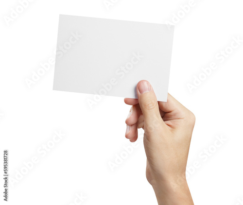 Hand holding a small sheet of paper (ticket, flyer, invitation, coupon, photocard, etc.), cut out