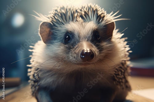 Portrait of a very beautiful Hedgehog in the office at work. AI generated, human enhanced
