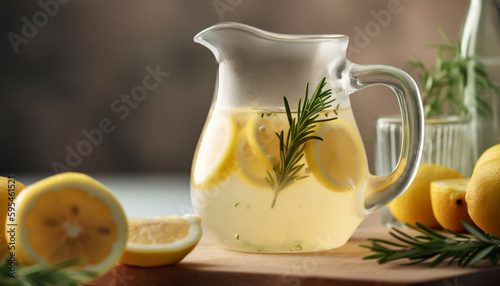 Fresh lemonade on rustic table with organic ingredients generated by AI