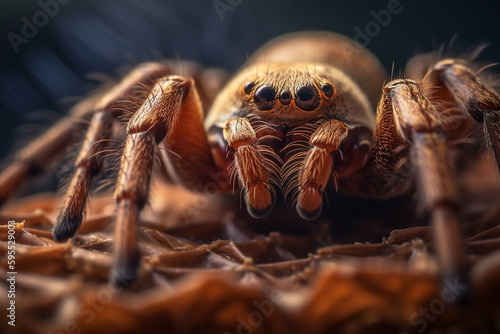Tarantula spider on a waffle, extreme close up. High quality photo