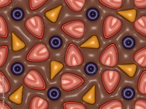 3Dのぷっくりしたフルーツパターン(チョコレート)