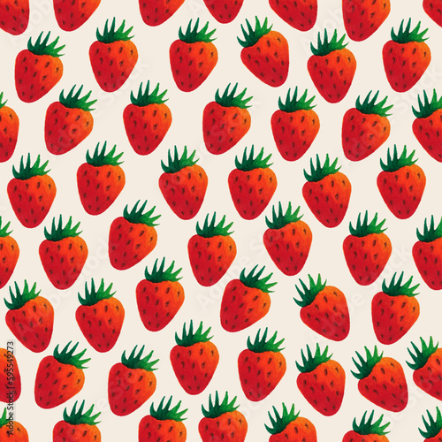  Seamless pattern of juicy, fresh strawberries in a variety of styles. Vector seamless pattern with hand-drawn strawberries in red on.