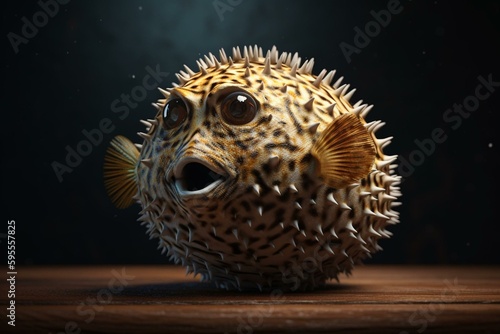 3D render of adorable puffer fish aka blow fish. Generative AI