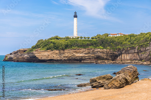 Lighthouse of Biarritz and cliff of Pointe Saint-Martin on the Atlantic Ocean