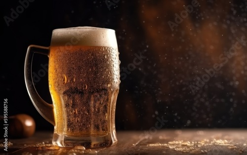 Frosty draught beer with droplets background