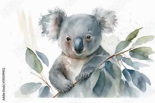 Watercolor koala illustration white background,Generative AI
