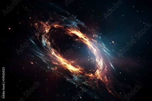 Abstract spacescape, black hole. Star on dark background. Magic explosion star with particles