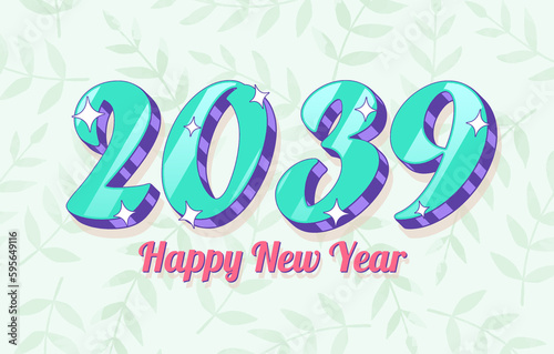 2039 New Year Year with Floral Background. Holiday Design, Trendy Style, Calendar