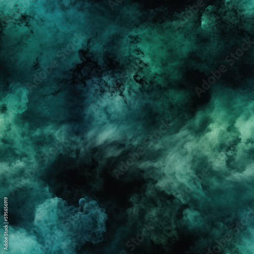 Abstract green blue clouds grunge dark smoke seamless texture, generative ai