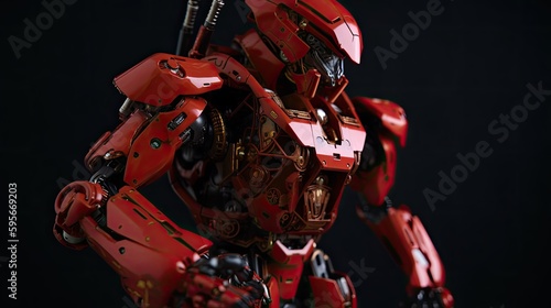 Red mech robot, futuristic mech 3d image, Sci-fi mech soldier. Military futuristic robot warrior, AI