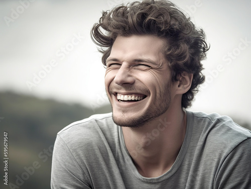 Portrait Of Happy Laughing Man, generative Ai