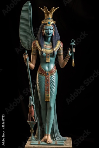 A statue of the goddess Isis is revered in ancient Egyptian museums. Isolated background. Generative AI