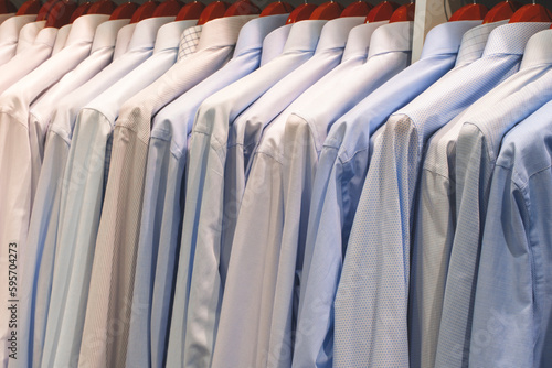 Cloth Hangers with Shirts, Closeup photo of Men, Shirts on Hangers
