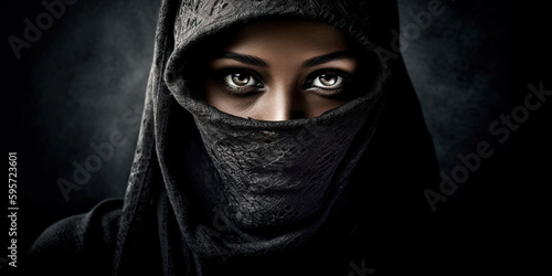 Beautiful Muslim Woman face portrait. Hijab. Close up of beauty arabian woman with perfect makeup. Traditional muslim dress, hijab. digital ai art