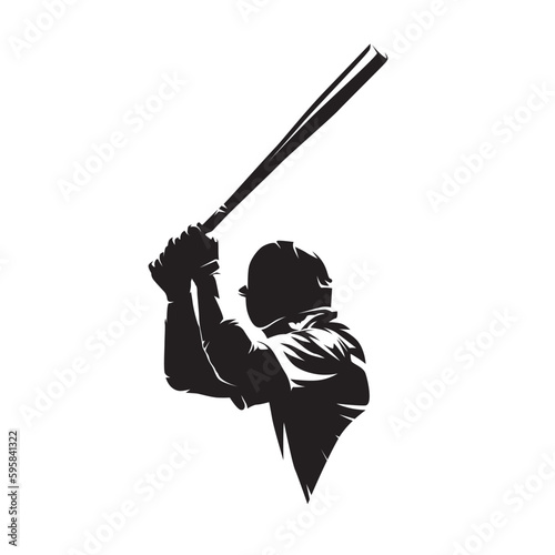 Baseball player logo, baseball batter, isolated vector silhouette, ink drawing. Rear view