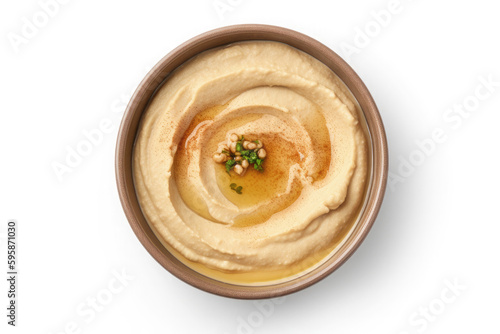 Chickpea hummus isolated on white background. AI generative.