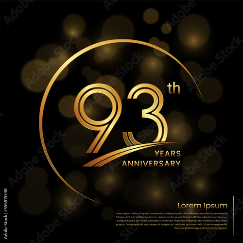 93th Anniversary logo design with double line numbers. Golden number and ring for anniversary celebration event, invitation, poster, banner, flyer, web template. Logo Vector Template