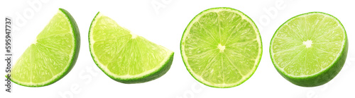 Fresh lime slice and half isolated, transparent png, collection, PNG format, cut out